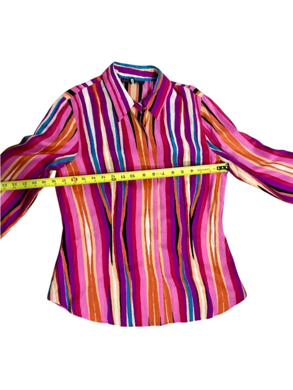 Lafayette 148 New York Vibrant Pink Multicolor Striped Button-Down - Picture 5 of 7